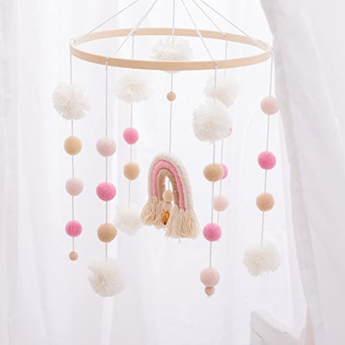 EXQULEG Regenbogen Baby Mobile Baby Windspiele,Mobile Baby Hölz Mobile Baby Mädchen Bettglocke Anhänger zum Aufhängen über dem Kinderbett Mobile für Babybett (Rosa)