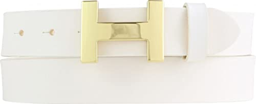 BELTINGER Damen-Gürtel HANNA aus Vollrindleder 3 cm | Schmaler Ledergürtel für Damen 30mm | Gold glänzend | Weiß 95cm