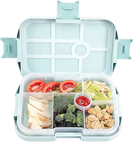 Kinder Lunchbox | Bento Box mit Fächern | Brotdose Kinder | Robuste Brotbox mit 6 Fächer Unterteilung | Kinder Jausenbox Kindergarten Schule (Blau)