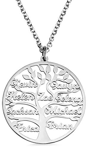 Gravierte Familienname Halskette, Personalisierte Namenskette, Baum des Lebens Halskette, 925 Silber Lebensbaum Halskette, Geschenk für Familie, 1-9 Mehrere Namen Halskette, Geschenk für Mama
