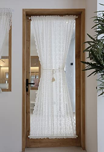 Devola Tendina Lunga per Balcone, Trasparente, con Pizzo - Tenda per Porta Francese, Finestra e Cucina - Bianca, per Terrazzo, 140 x 122 cm