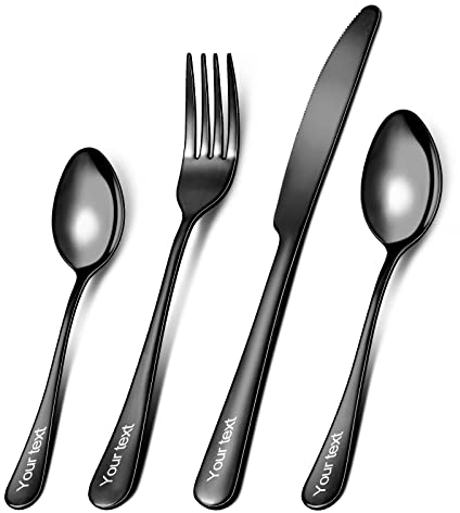 OXYEFEI Couverts de Table Personnalisé,Set de Couvert de Table,Couteau de Table en Acier Inoxydable Cuillère Fourchette,Cadeau Personnalisé pour Hommes et Femmes (noir)