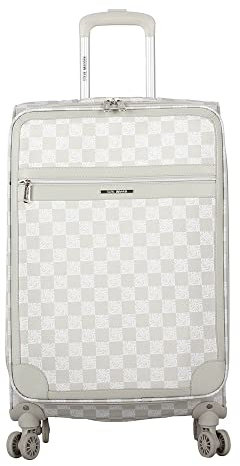 Steve Madden Designer Luggage Collection – Leichter 61 cm erweiterbarer Softside-Koffer – mittelgroße rollende 4-Spinner-Räder, karierte Tasche (Chalet Hellgrau, 24in, Erweiterbarer Softside-Koffer