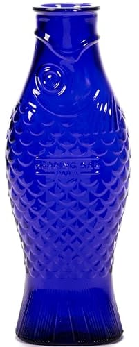 Carafe en verre pour l'eau | Collection Fish & Fish par Paola Navone | Carafe 850 ml | Bouteille transparente bleu foncé pour boissons | Convient comme vase