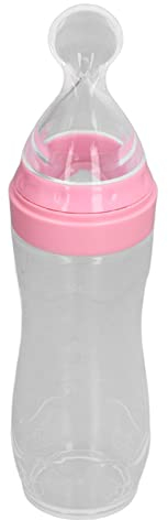 Babynahrungs-Alvinlite Baby Löffel Squeeze Flasche Fruchtsauger, Rosa Baby Getreide Fütterungs Flasche, Squeeze Löffelspender aus Silikon mit Löffelabdeckung für Säugling Neugeborenen, 120 ml