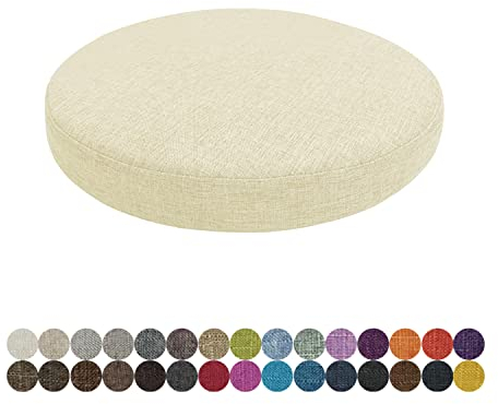 Lsjoaw Rund Sitzkissen Stuhlkissen 30 X 30 X 3CM(1 Pieces) Leinen Sitzpolster Abnehmbares Memory Schaum Runde Sitzauflage für Stuhl Bank Hocker Haus Küche Esszimmer Garten Büro,Beige