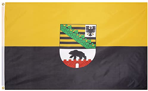 MUWO Flagge 16 deutsche Bundesländer + Mallorca 90 x 150 cm, doppelseitige Gartenflagge, wetterbeständige Fanflagge, Polyester Länderflagge Deutschland, mit Metallösen. (Sachsen-Anhalt)