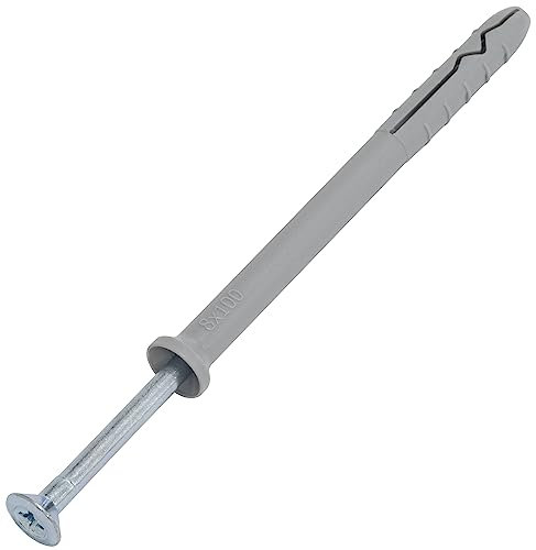 AERZETIX - C67163 - Lot de 50 Chevilles à Clou Ø8x100mm à collerette biseautée en polyéthylène + 50 Clou-vis Ø4.9x105 mm à tête fraisée PZ2 en Acier - à Frapper - ossature métallique béton Brique