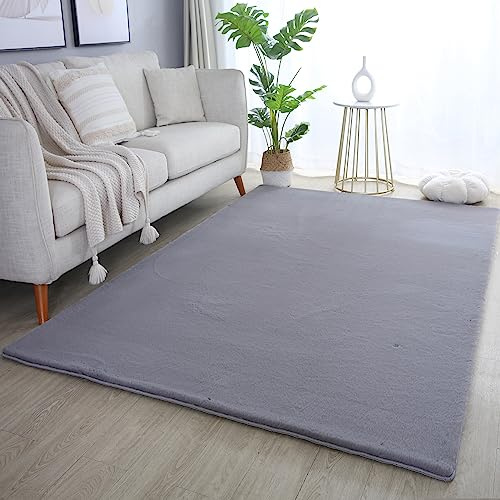 Weicher Hochflor Teppich Wohnzimmer Waschbarer Teppich im modernen Stil Unicolor & Einfarbig Teppich Felloptik Flauschig rutschfest Rechteckig Teppich in Farbe: Grau, Grösse: 200 x 290 cm