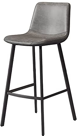 Familienstühle im Bar-Stil mit Thekenhöhe aus PU-Leder mit Rückenlehne und Fußstütze, Barhocker-Stühle für Küche, Esszimmer und Wohnzimmer, mit Kunstleder gepolstertes Design, Metall L Made in China