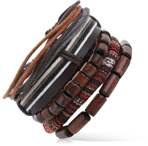 DIVINA VITAE Mix 5 Wrap Bracelets for Men Women Wood Beaded Ethnic Tribal Cord Bracelet Bohemian Style Hippie Accessories Bracelets