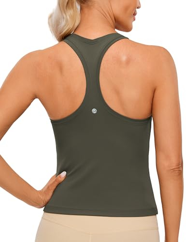 CRZ YOGA Butterluxe Damen Gym Ärmelloses Shirt Sommer Yoga Tank Top Racerback Lang Sport Tops Fitness Blickdichte Oberteile Helles Armeegrün 38