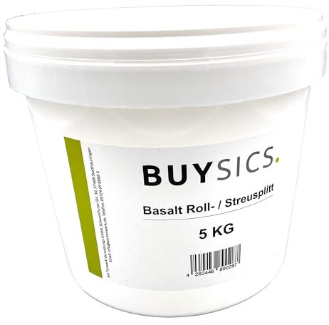 BUYSICS - Roll- Streusplitt aus natürlichem Basalt (2-5 mm) als umweltfreundliche Alternative für den Winter ohne Salz (Eimer, Basalt, 5 kg)