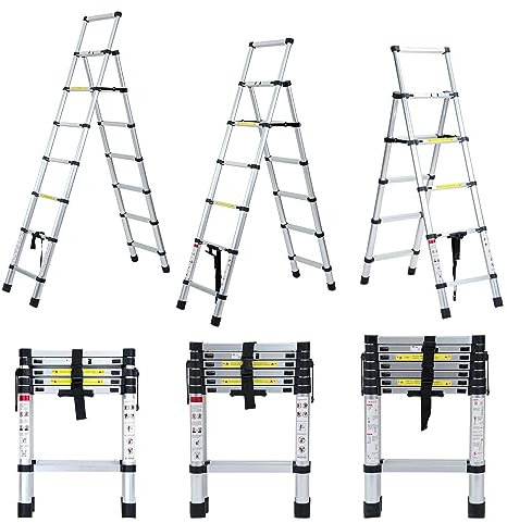 Faobureim 2m+2,3m Teleskopleiter, 6+7 Stufen Klappleiter A-Rahmen Mehrzweckleiter Stehleiter aus Aluminium, Ausziehleiter Trittleiter Leiter für Dachreparaturen