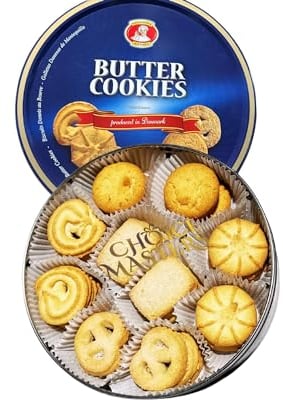 Danish Butter Cookies - Gift - Danish Butter Cookies Biscuits in Reusable Tin - 454g (16 Ounce) - Great Gift For Valentine, Mother's Day, Enjoy With Tea, Coffee, Wine (Original Design)