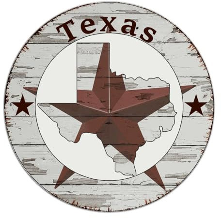 Texas Lone' Star Home Map 22,9 x 22,9 cm runde Metallschilder Vintage Zaun Terrasse Outdoor Wanddekorationen Blechschilder Texas Love Cowgirl Cowboy Garagenschilder für Haus