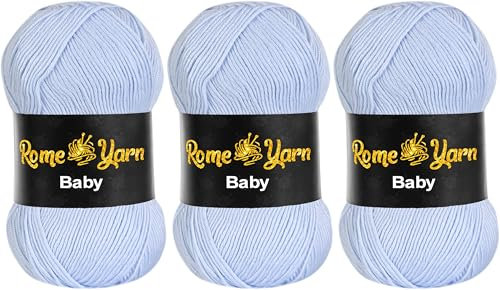 Baby Wolle (#3 DK) Leichtes Kammgarn Babygarn, Strickgarn Baby Best uni Babywolle, Antipilling Strickwolle Häkelwolle Acrylgarn zum Stricken und Häkeln (3 Knäuel, 580 Babyblau)
