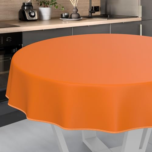 Wachstuch-Tischdecke Tischdecke abwaschbar Wachstuch Garten-Tischdecke Outdoor Indoor Rund 100cm mit Saum Orangen