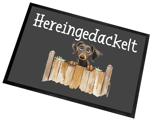 Herzbotschaft Fußmatte | Türmatte mit Spruch | 60x40cm | Hereingedackelt | für innen und außen | Vorleger für die Haustür/Flur | Geschenk zur ersten Wohnung | Einweihung | Made in Germany