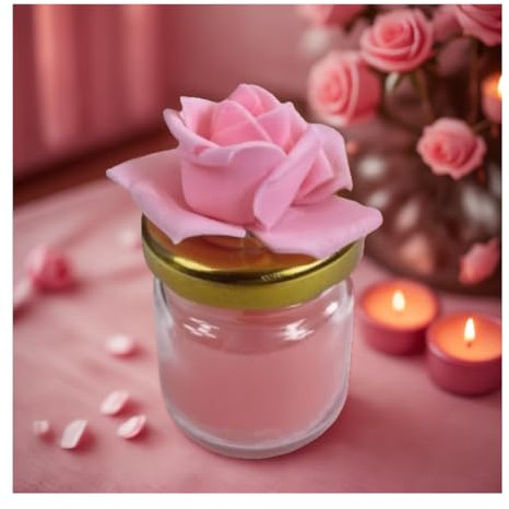 15 Bougies Roses Non Parfumées en Pots Verre Cadeau Souvenir pour Invités Mariage, Baptême– Décoration de Table, Veilleuses – Bouchon Doré avec Fleur
