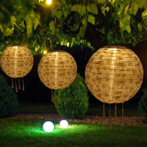 Starnearby Lampions Solar Außen, 4 Stück 30cm Solar Lampions Outdoor Hängende, Solar Lampions Außen Wetterfest, LED Laterne Solar Beleuchtung für Garten, Hof, Hochzeit, Party, Fest Deko