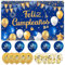 Pancarta Grande Feliz Cumpleaños Español + 15 Globos, Decoración Azul Oro, Fondo Cartel, Fiesta Banner