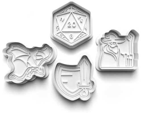 Jimmy's Print Shop Lot de 4 emporte-pièces en forme de bonhomme en pain d'épices, dés et dragons en plastique Blanc 9 cm