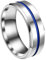 JewelryWe Ring Herren Edelstahl Verlobungsring: 8mm Gebürstet Herren-Ring Blaue Rille in der Mitte Partnerringe Eheringe Versprechen Engagement Hochzeit Band Männer Bandring mit Gravur Silber Größe 57
