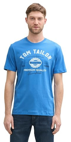Tom Tailor Herren 1037735 T-Shirt Aus Baumwolle Mit Logo-Print, 11356 - Sapphire Blue, XL EU