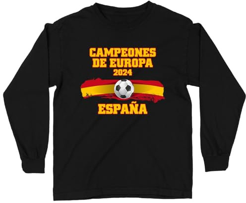 lepni.me T-Shirt à Manches Longues de Football d'Espagne Enfants Drapeau Espagnol Insigne Coupe du Monde 2022 Champions du Championnat d'europe 2024 Fans (3-4 Ans Noir Multicolore)