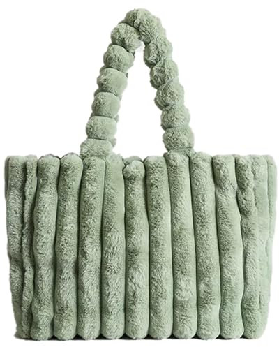 ibalulu Handtasche Damen Tote Bag Plüsch Umhängetasche Shopper Tasche Damen Groß Beuteltasche Winter Große Warme Schultertasche für College Schule Arbeit Reisen Einkaufen (Grün)