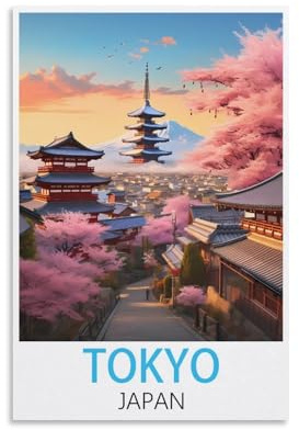 KmoNo Tokyo Japan Vintage-Reiseposter, 20 x 30 cm, Wanddekoration, Gemälde, Leinwand, Wandkunst, Wohnzimmer, Poster, Schlafzimmer
