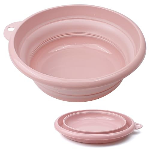 Collapsible Wash Basin, Washing Dishpan, Folding Dish Bowl Tub Set (Pink Color)