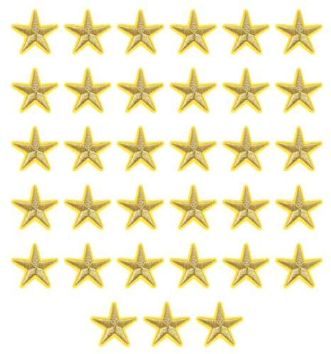 sourcing map 33 Pcs 5Star Patches Iron on Patches, Gold Sew Embroidered Patches Appliques Embellishments 1.5IN Repair Patch for DIY Garment Craft Backpack Clothes Gift Decorations
