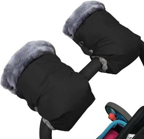 Baby Stroller Gloves, Thick Stroller Hand Muff Waterproof Mittens (Black)