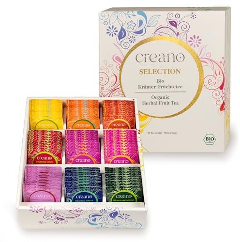 Creano Bio Früchtetee Kräutertee Geschenkset - 90 Bio-Teebeutel in 9 traumhaften Sorten - 180g*