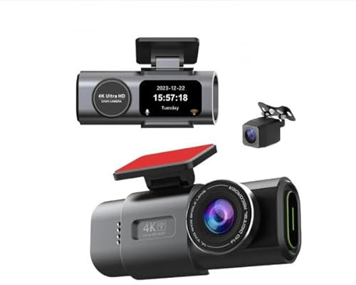 Caméra de tableau de bord 4K avec vision nocturne et double objectif - Enregistreur vidéo de voiture avec WiFi UHD moniteur de stationnement