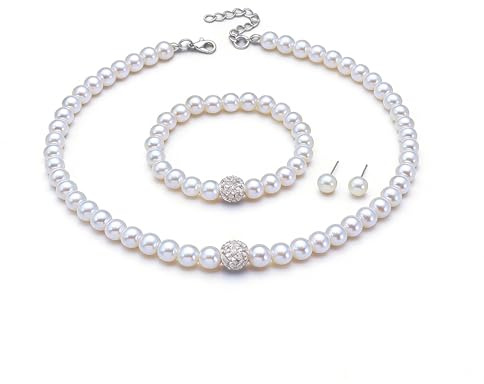 Cimenexe Böhmische Kristall Perlen Kette Halskette Silber Cz Kugel Choker Halskette Weiße Perle Kragen Halskette Perle Strass Ohrringe Armband Halskette Set Schmuck Für Frauen
