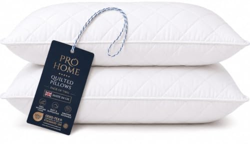 Pro Home Pillows 2 Pack Luxury Hotel Quality Pillow With Quilted Microfibre Cover Ultra Plush Hypoallergenic Hollow Fiber Fill Down Alternate Bed Pillow for Super Comfort & Back Support Firm Pillows