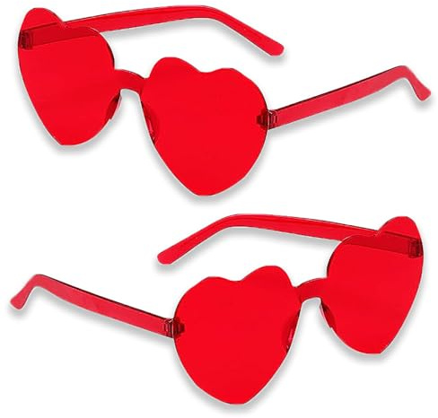 Herz Sonnenbrille, 2PCS Sonnenbrille Herz Rot, Hippie Herzförmige Brille, Randlose Sonnenbrille, Lustige Partybrille, Herzförmige Sonnenbrille Dame für Birthday Feste Strand Fasching