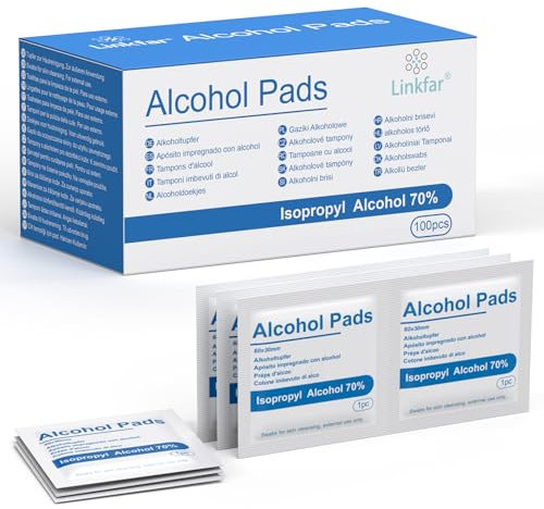 Linkfar Alkoholtupfer – 70% Isopropanol Reinigungstücher für Hautpflege, Brillen & Oberflächen – hygienisch einzeln verpackt, 100 Stück (3x6cm)