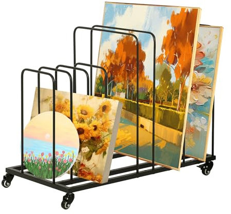 mosegor Étagère de rangement pour art en métal, support de séchage mobile avec frein à roulettes, étagère de présentation pour impressions, tableaux, peintures et œuvres d'art, 85 × 69 × 43 cm