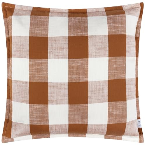 Yard Furn Chesil Check Outdoor Cushion Cover – Water Resistant Cotton Oxford Border (Pecan – 50x50cm, Pack of 1)