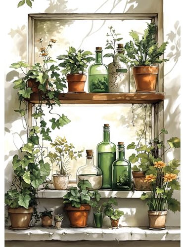 DAERLE Diamond Painting Kits for Adults, Watercolor Potted Plants, 5D Windowsill Plant Pots Diamond Art for Beginners, Gem Art Kits for Adults for Home Wall Decor 30x40cm