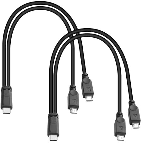 QIANRENON Lot de 2 répartiteurs USB C vers Micro USB 1 en 2 - Câble court USB de type C vers 2 connecteurs micro USB - Câble de charge USB C vers double micro USB - 5 V 3 A - Pas de transfert de