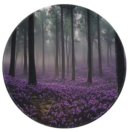 SKKIKHYBPO Tappetino per mouse con fiori viola, foresta di pino, tappetino da scrivania con bordi cuciti, gomma antiscivolo, 20,3 cm, 1 pezzo