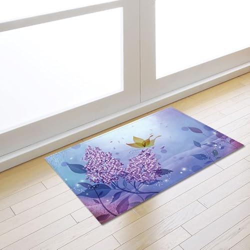 Fußmatte 40x60 cm Lila Blattblume Fussmatte Aussen Fussmatte Innen rutschfeste Schmutzfangmatte Fußmatte Waschbar Fussabtreter für Flur Haustiere Fußmatte Außen
