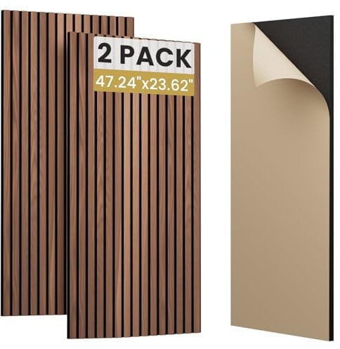 SVILINEK Soundproofing Panels Wood Veneer Acoustic Panels 47.24x23.62 Self-Adhesive 3D Sound Absorbing, NRC 0.75,for Sound Absorbing (Walnut Effect, 2 Pack (15.5 sq.ft.))