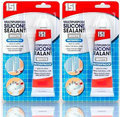 BlissMart Multipurpose Silicone Sealant – Extra Strong Waterproof Quick Bond – White 70g x 2 Tubes – No Gun Needed, Mold Resistant, Kitchen, Bathroom, Glass, Wood, Metal (White)