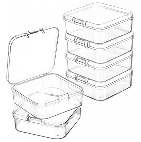 ZALAOR Clear Mini Bead Storage Box – 6 Pack Small Plastic Containers with Lids for Diamond Art, Seeds, Jewelry, Crafts, and Game Pieces – Small Organizer Boxes (4.3 x 4.3 x 2 cm)